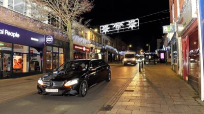 Limo take knitting group on lights tour of the town banner background photograph